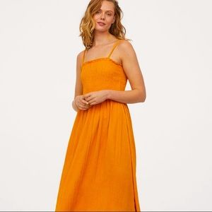 H&M yellow/orange smocked spaghetti strap dress